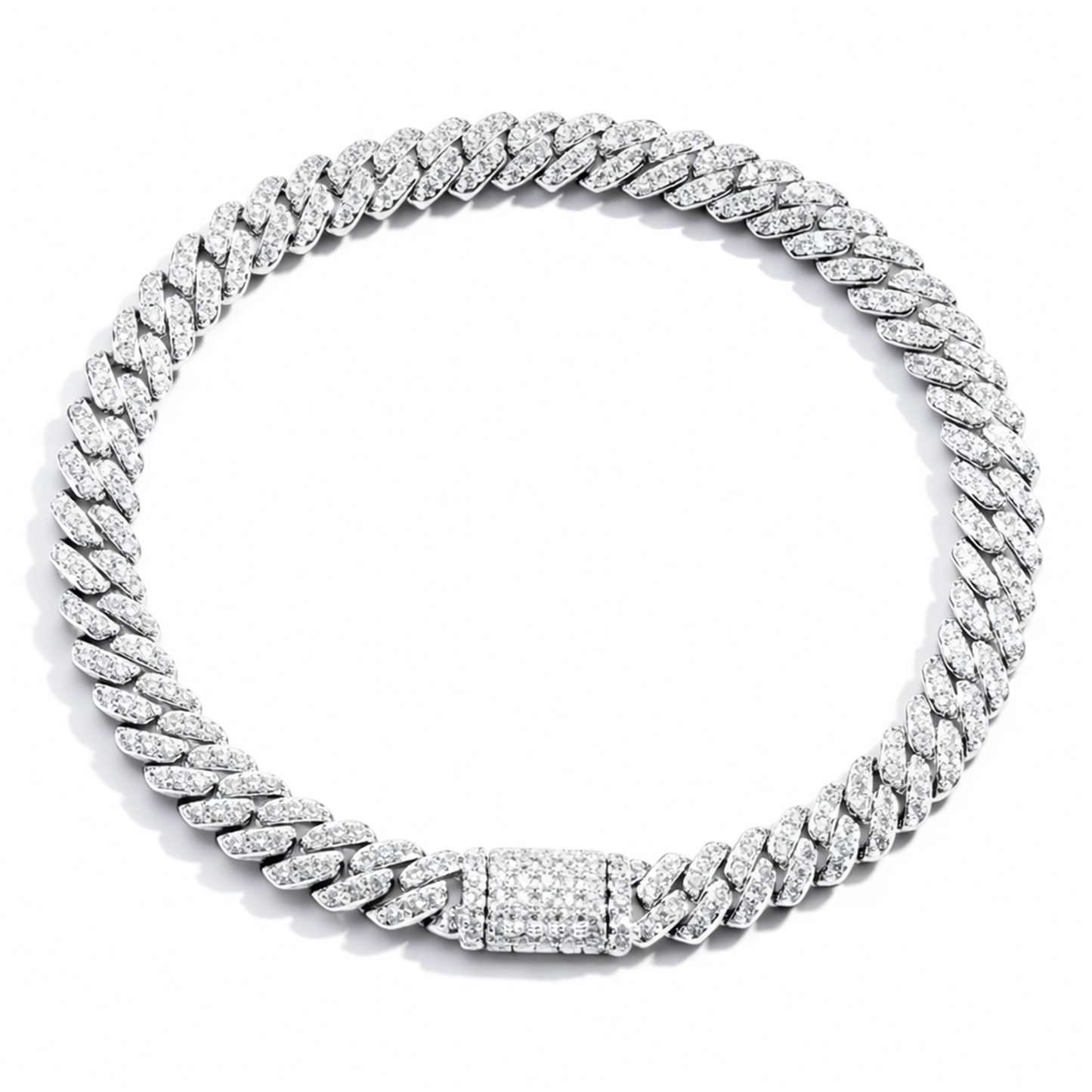 Pulsera Cubana Moissanita VVS 6MM Plata 925 con Oro Laminado Blanco