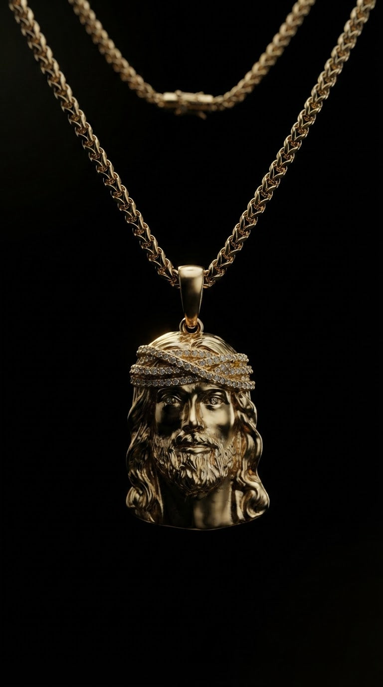 Conjunto Cadena Espiga + Colgante Rostro de Jesús | Oro Laminado 18K Italiano