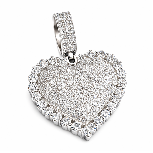 Colgante Corazón Base Plata con Oro Laminado Blanco 18K y Moissanita VVS