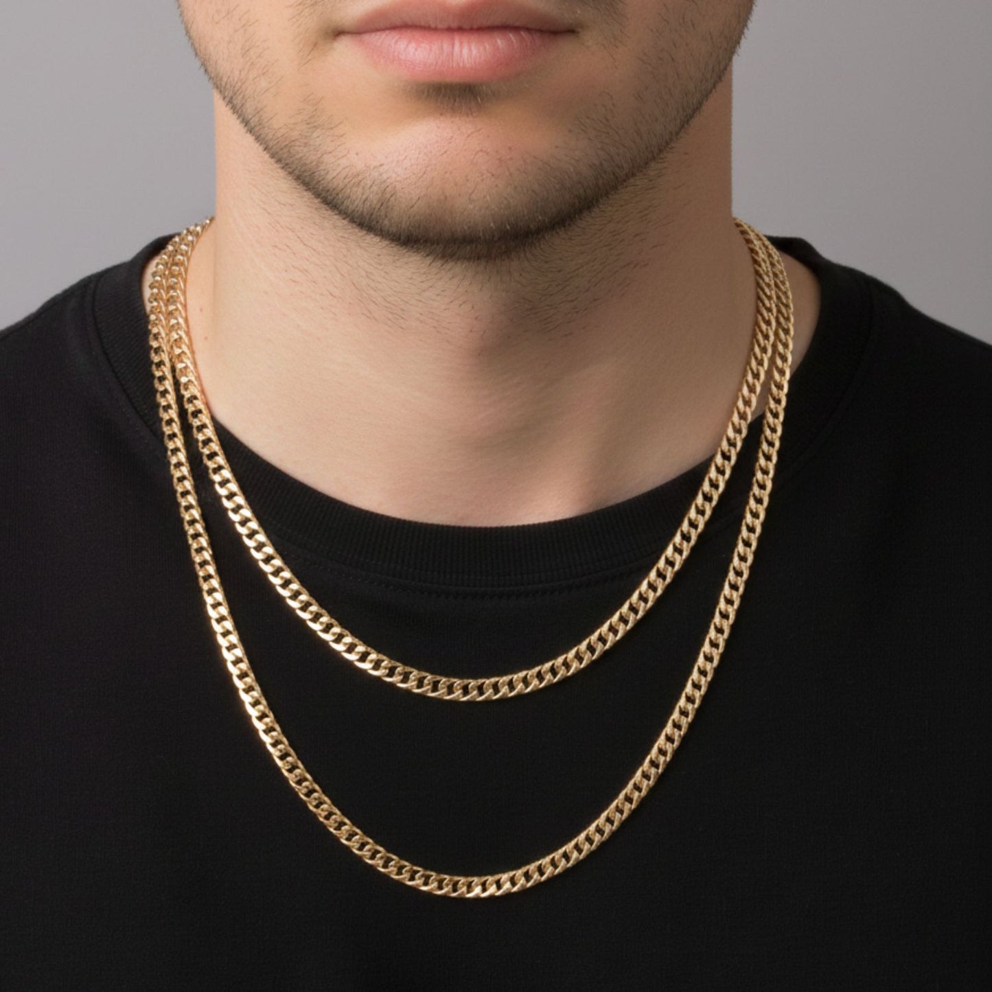 CADENA CUBANA DOBLE ORO LAMINADO 18K