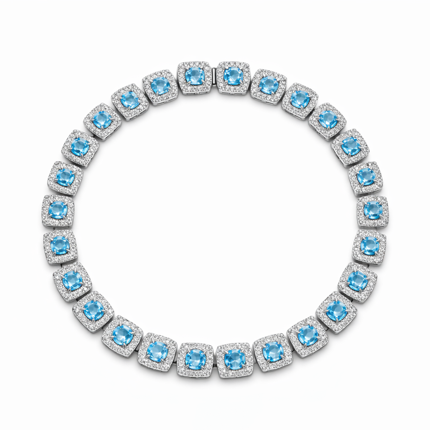 Pulsera Tennis Base de Plata con Oro Laminado Blanco 18K y Diamantes VVS Turquesa y Blancos
