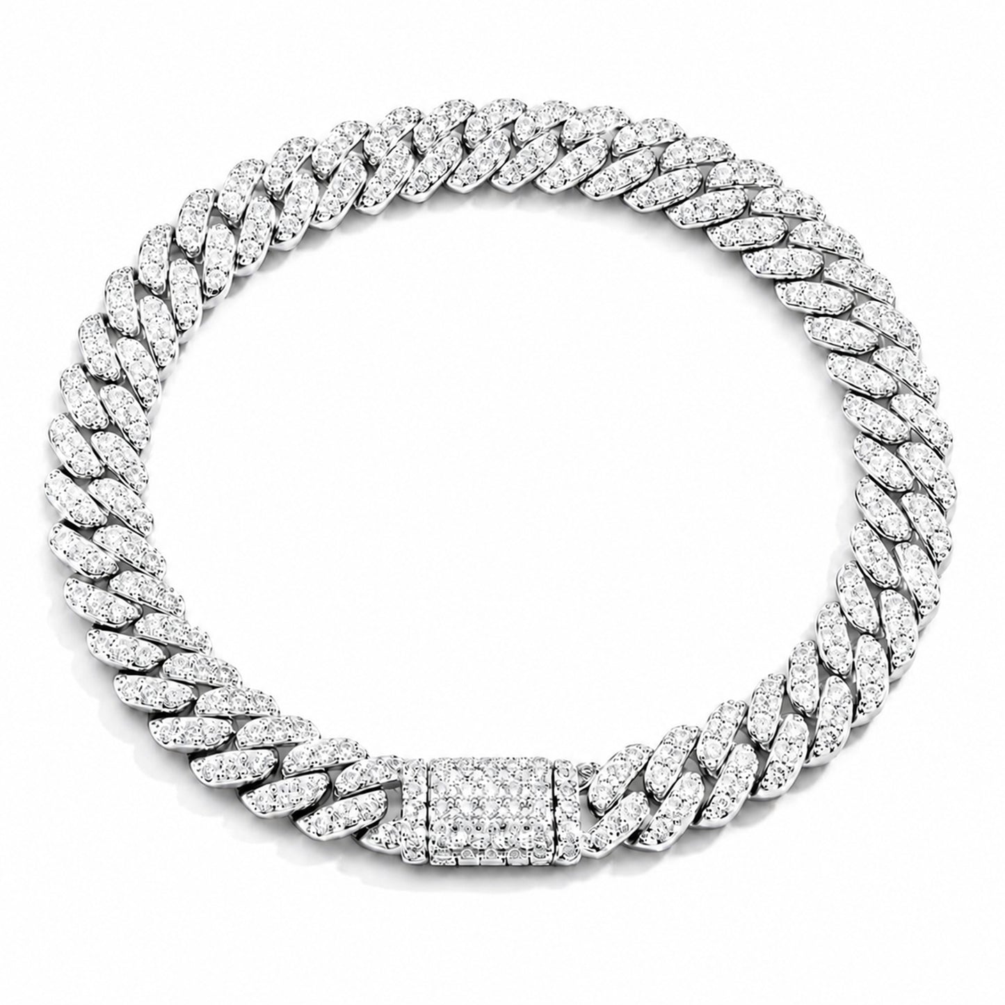 Pulsera Cubana Moissanita VVS 8MM Plata 925 con Oro Laminado Blanco