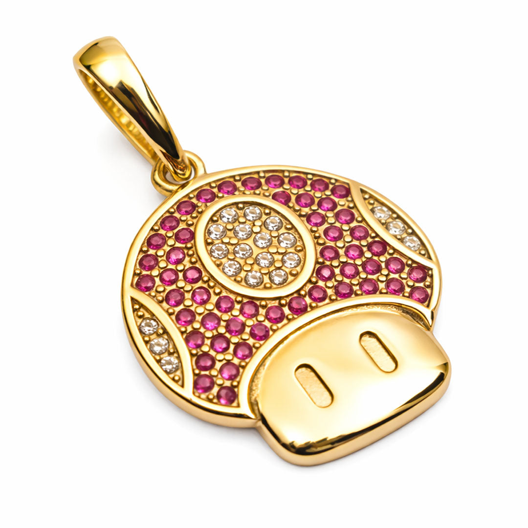 Colgante Hongo Morado Mario Bro Oro Laminado 18k