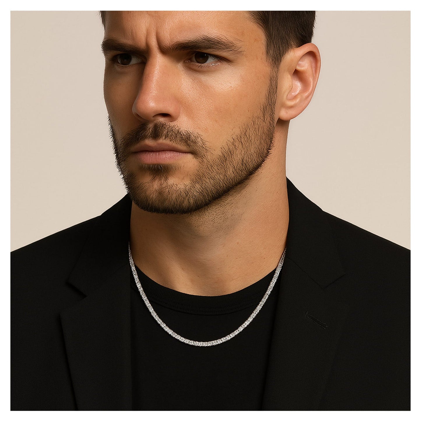 Cadena tennis oro blanco laminado con diamantes moissanita