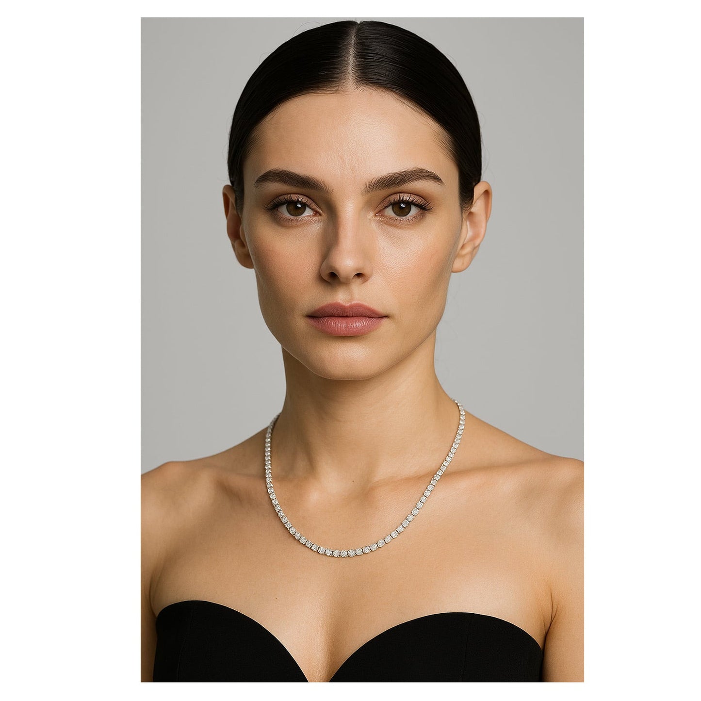 Cadena tennis oro blanco laminado con diamantes moissanita